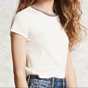 Cropped Cream Ringer Tee